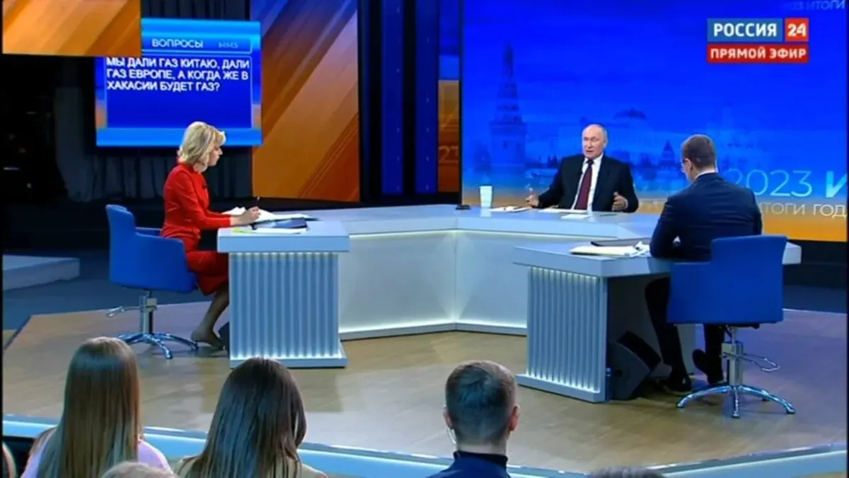 Кадр из эфира «Прямой линии». 14 декабря 2023 года