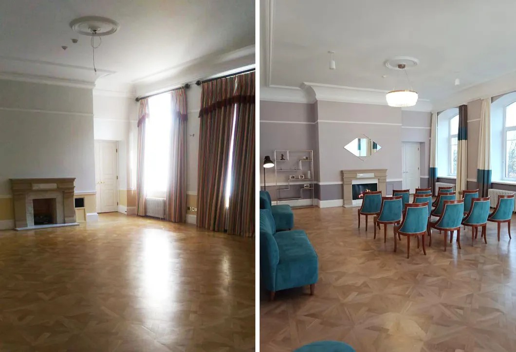 Один из залов Центра медиаискусств до и после дорогостоящего ремонта. Фото предоставлены бывшим сотрудником Генконсульства Великобритании