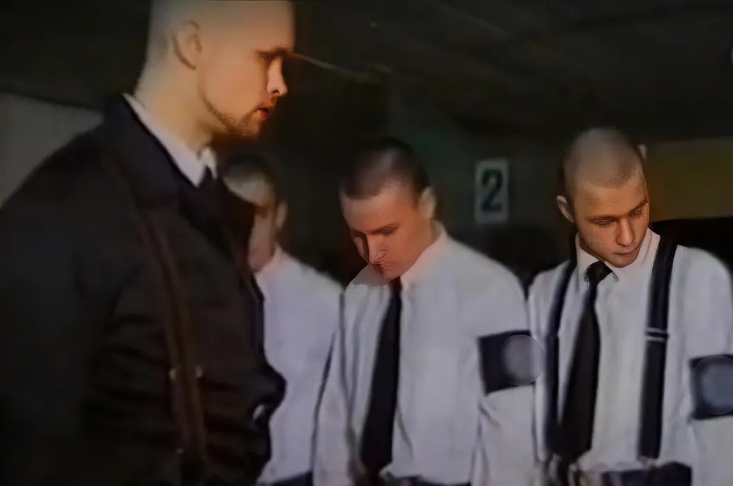 Токмаков проверяет униформу молодежи ННП. Кадр из репортажа Рен-ТВ