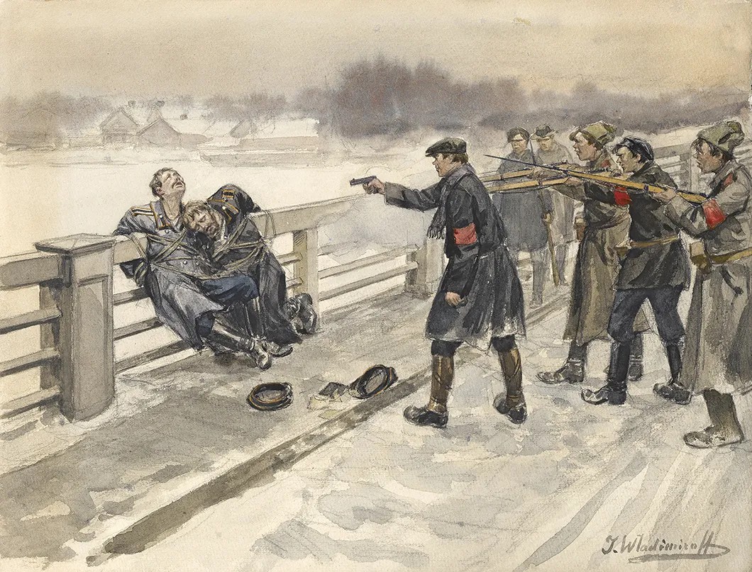 «Расстрел полицейских на Крестовском мосту 3 марта 1917 года». Коллекция А. Ружникова