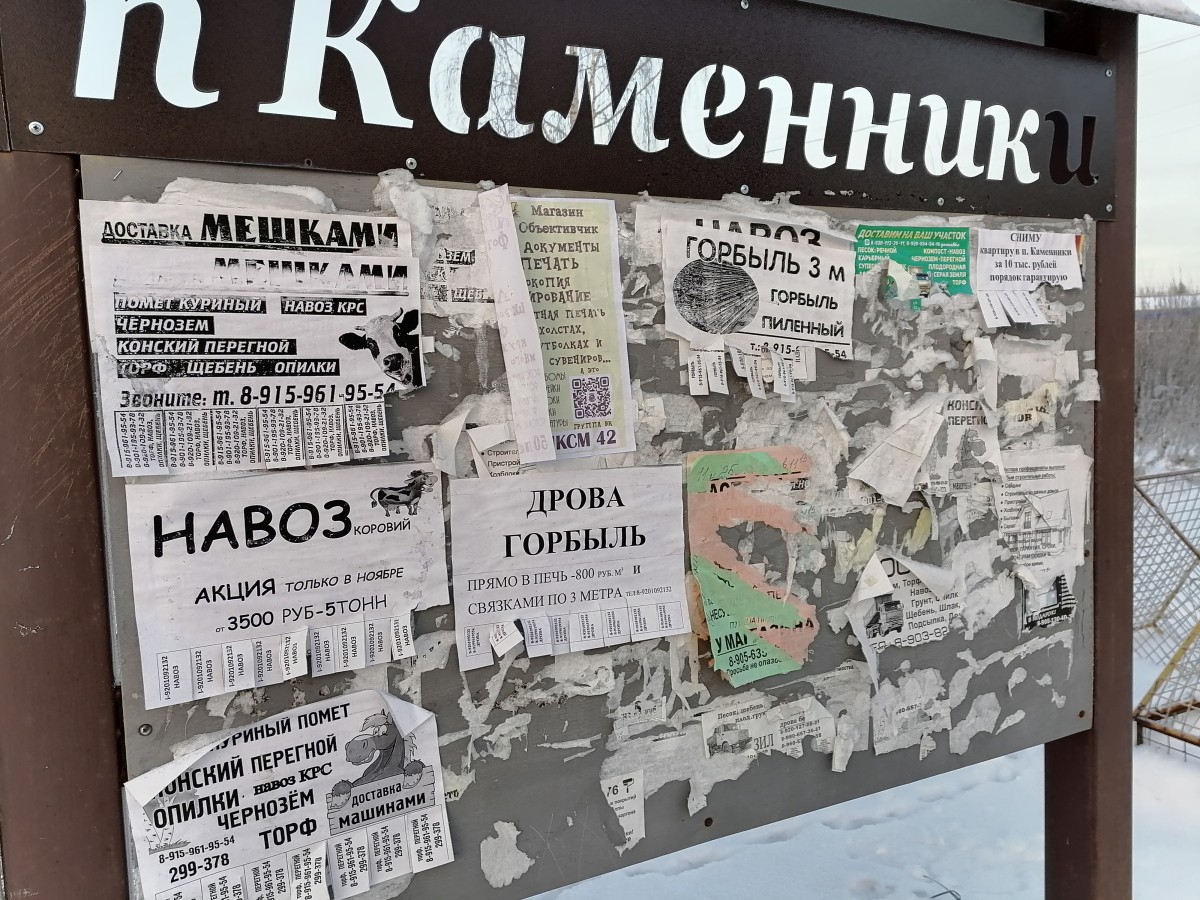 Доска объявлений в поселке Каменники. Фото: Елена Романова / «Новая газета»