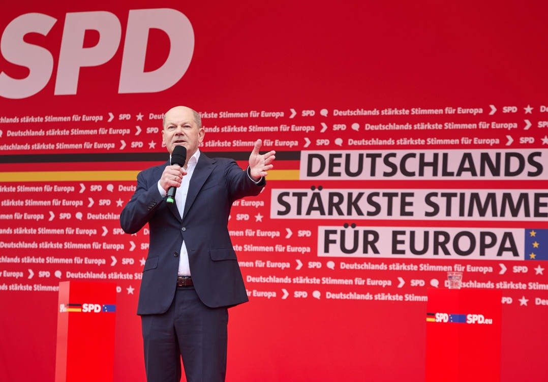 27 апреля 2024 года. Гамбург. Олаф Шольц во время открытия европейской избирательной кампани. Фото: dpa / picture-alliance