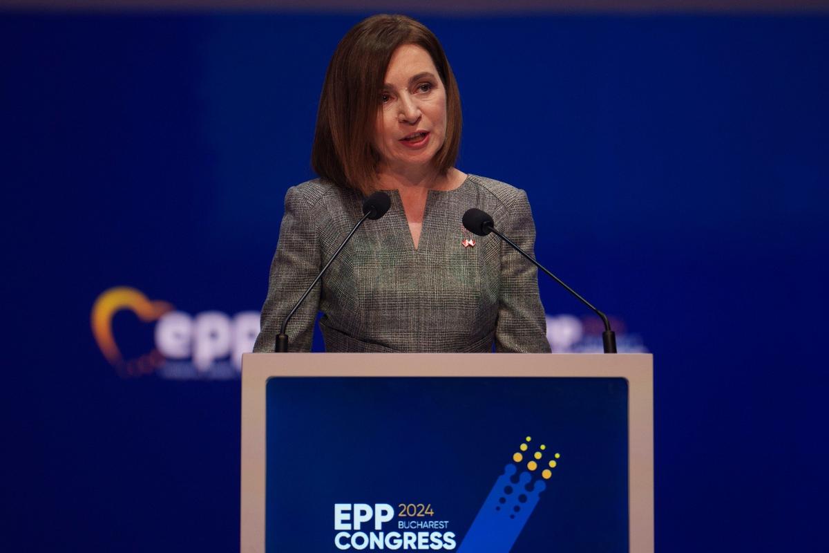 Майя Санду во время выступления на съезде Европейской народной партии. Фото: AP / TASS