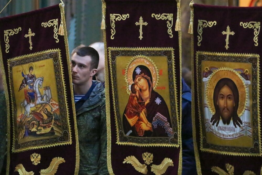 Божественная литургия в храме Вооруженных сил РФ, посвященная 76-й годовщине Победы в Великой Отечественной войне. Фото: Агентство «Москва»