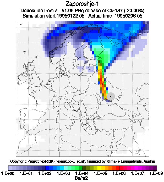 Возможное распространение радиоактивных веществ при тяжелой аварии на ЗАЭС, в зависимости от направления ветра. Может долететь и до Беларуси