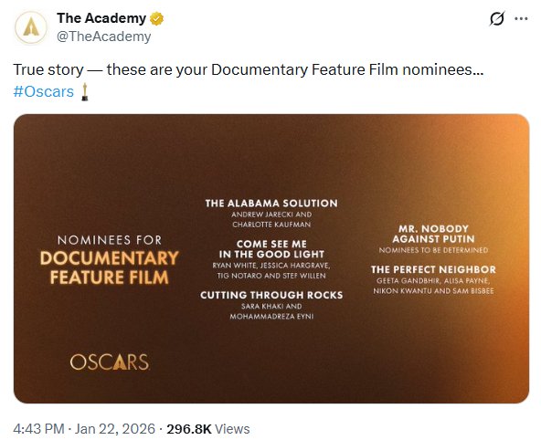 Номинация фильма «Господин Никто против Путина» на «Оскар»