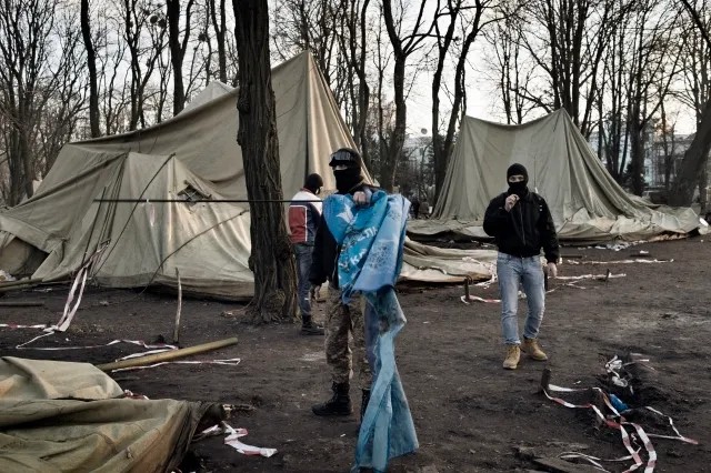 Палаточный лагерь около Майдана в Киеве в феврале 2014 года. Фото: Юрий Козырев / «Новая газета»