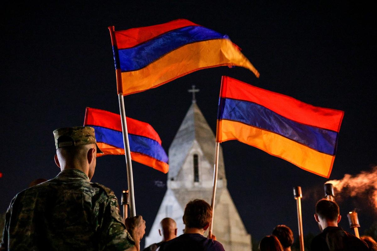 Участники памятного шествия к пятилетней годовщине 44-дневной войны в Арцахе. Фото: Alexander PATRIN / TASS