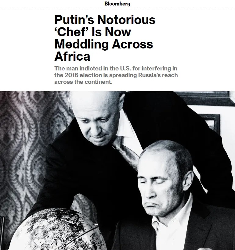 Коллаж на обложке расследования Bloomberg об интересах Пригожина в Африке