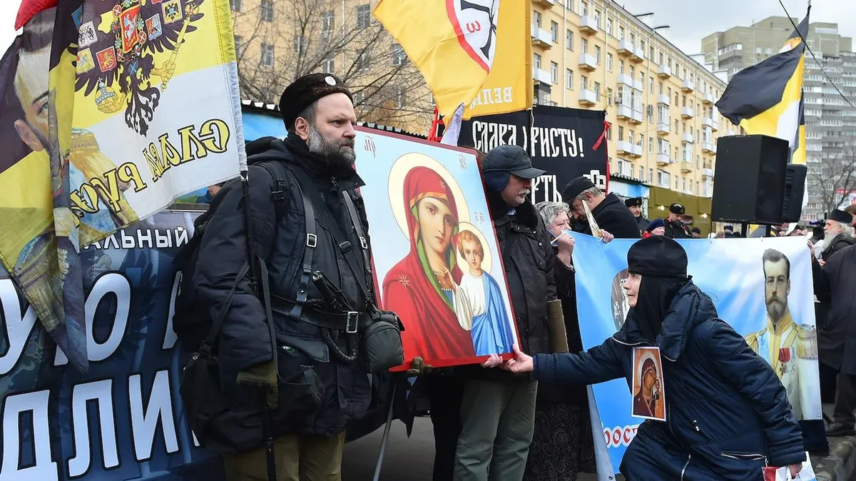 Участники акции националистов «Русский марш», 2018 год. Фото: Петр Кассин / Коммерсантъ