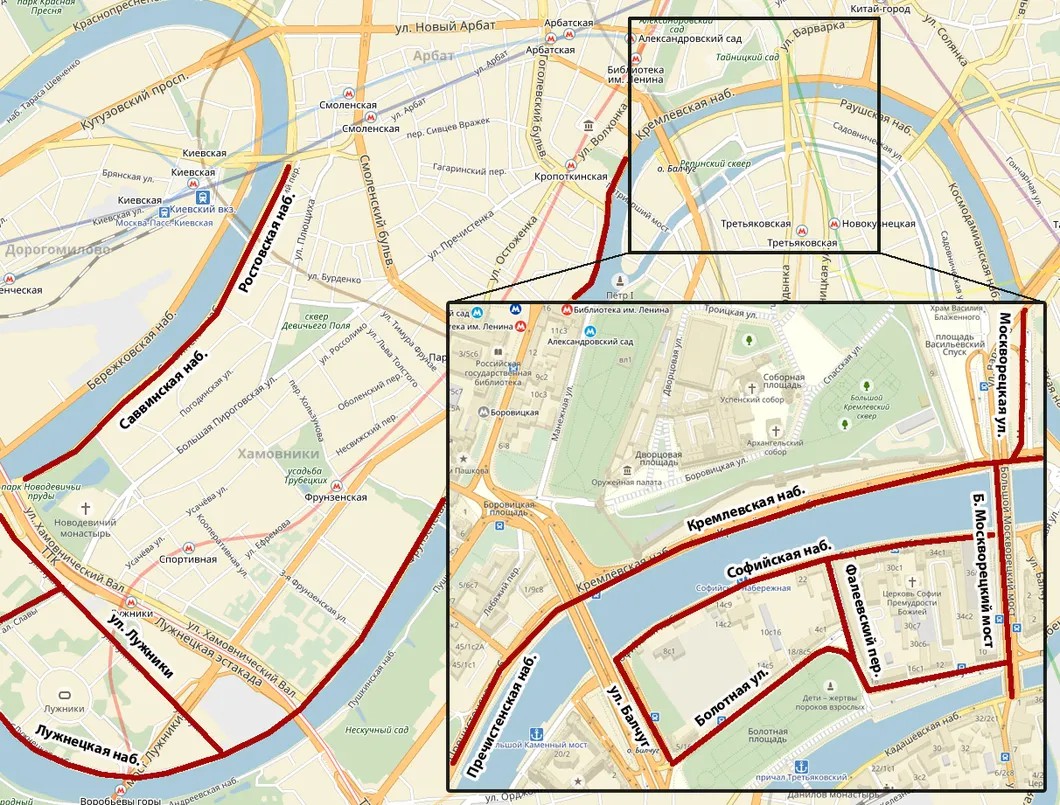 Карта перекрытий улиц Москвы с 21 мая по 13 июля