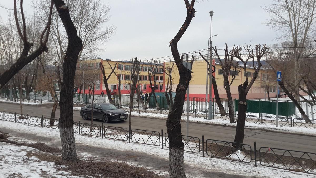 Красноярск. Вид на школу, самую ближнюю к Предмостной плошади, будущей Площади Первых. Фото: Алексей Тарасов / «Новая газета»