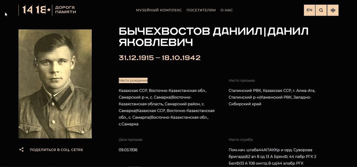 Скриншот с сайта музейного комплекса «Дорога памяти»