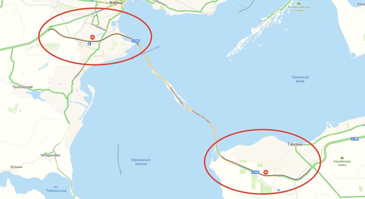 Скриншот многокилометровых пробок у обоих сторон Крымского моста на 11 утра по Москве.