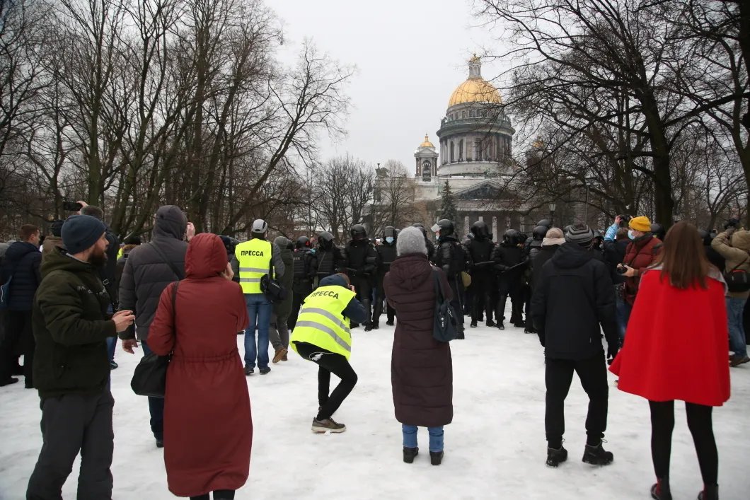 Журналисты на акции 23 января в Петербурге. Фото: Алексей Душутин / «Новая газета»