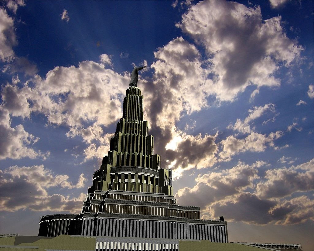 Дворец советов (Дворец Верховного совета СССР). Выполнен в 3D Max по проекту 30-х годов. Источник: википедия