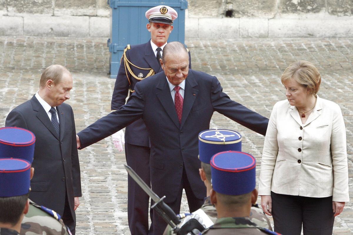 Владимир Путин, Жак Ширак и Ангела Меркель в Париже. Фото: Thierry Orban / ABACAPRESS.COM / PHOTAS