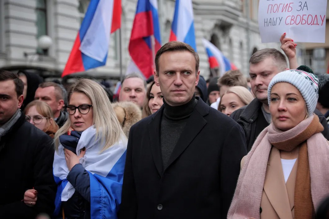 Любовь Соболь, Алексей Навальный, Юлия Навальная на шествии. Фото: Влад Докшин / «Новая газета»
