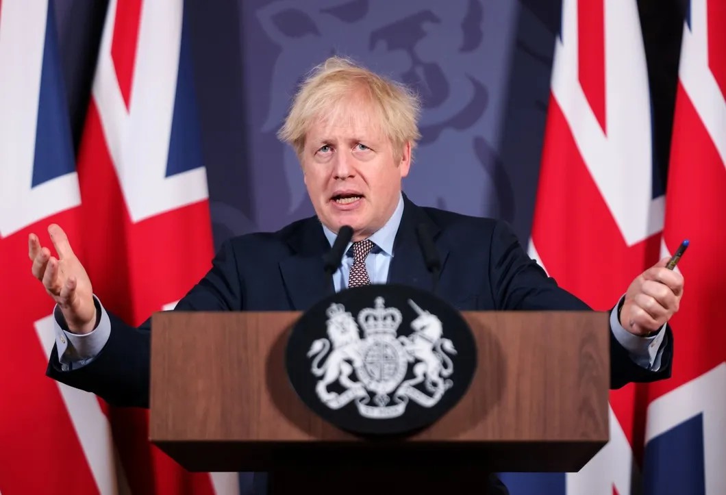 Премьер-министр Великобритании Борис Джонсон во время пресс-конференции после сделки по Брекситу, 24 декабря 2020 года. Фото: ЕРА