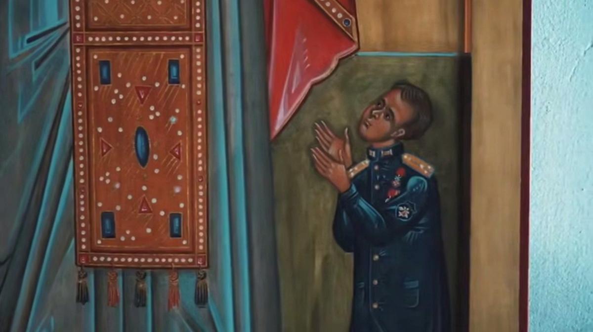 Фрагмент иконы с военнослужащим в псковском храме Космы и Дамиана. Фото: соцсети