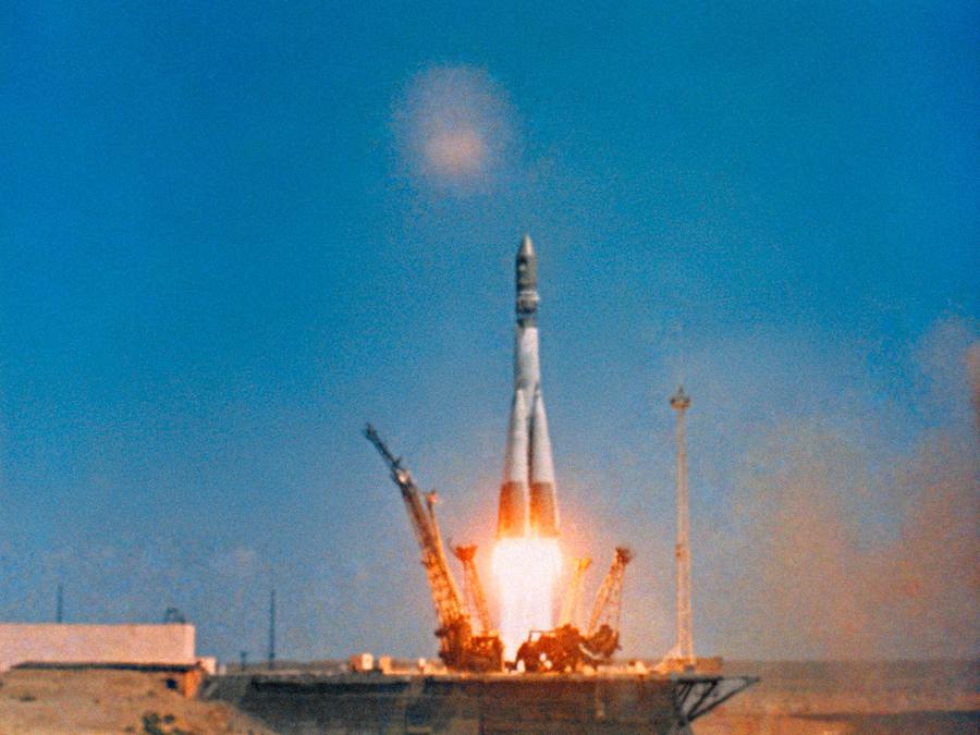 Старт космического корабля «Восток-1» на космодроме Байконур. 12 апреля 1961 года. Фото: РИА Новости