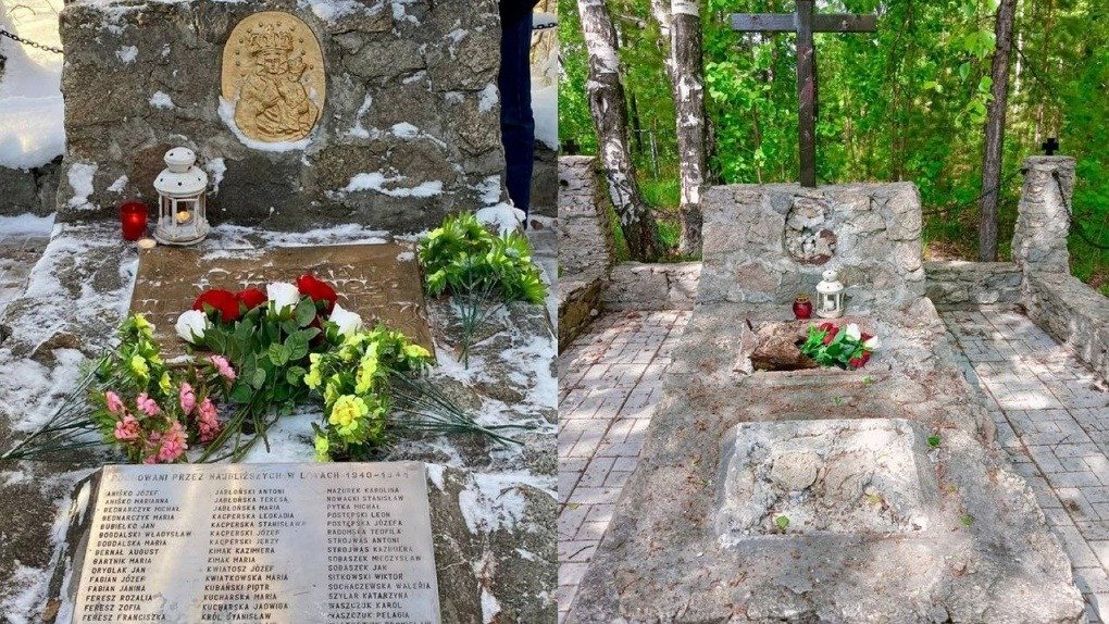 Мемориал в Озерном. Было / стало. Фото: польское общество «Полярос»
