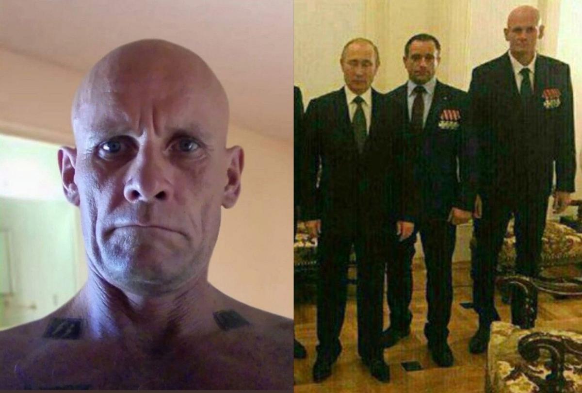 Дмитрий «Вагнер» Уткин. На фото справа он же — на торжественном приеме в Кремле с Владимиром Путиным.