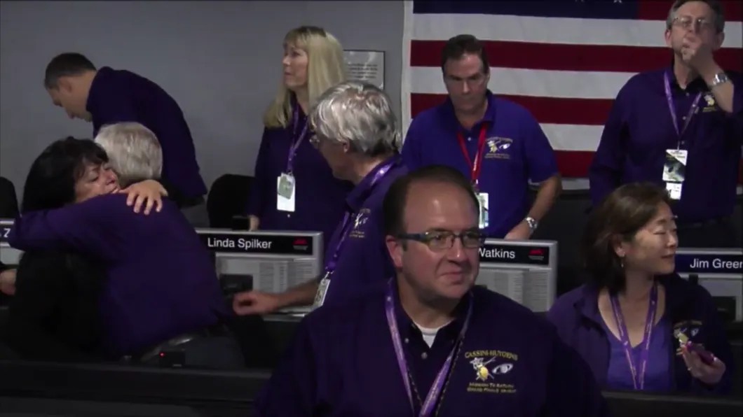 Центр управления миссией Cassini после получения последнего сигнала от зонда. Скриншот из транслации NASA Jet Propulsion Laboratory
