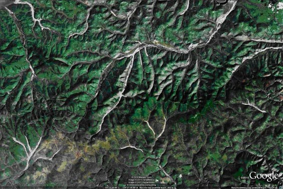 Реки Амурской области несут неизгладимые следы добычи золота (серо-белые жилы на снимке)