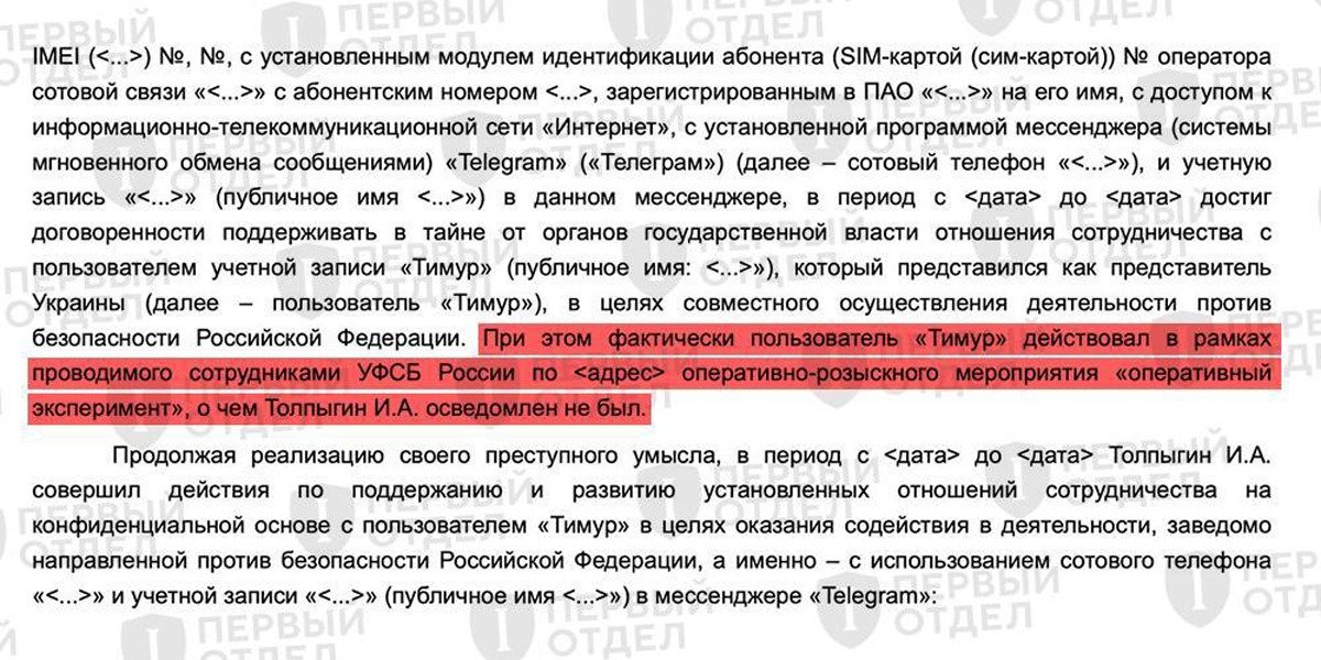 Скриншот из обвинительного приговора Ивану Толпыгину. Фото: «Первый отдел»