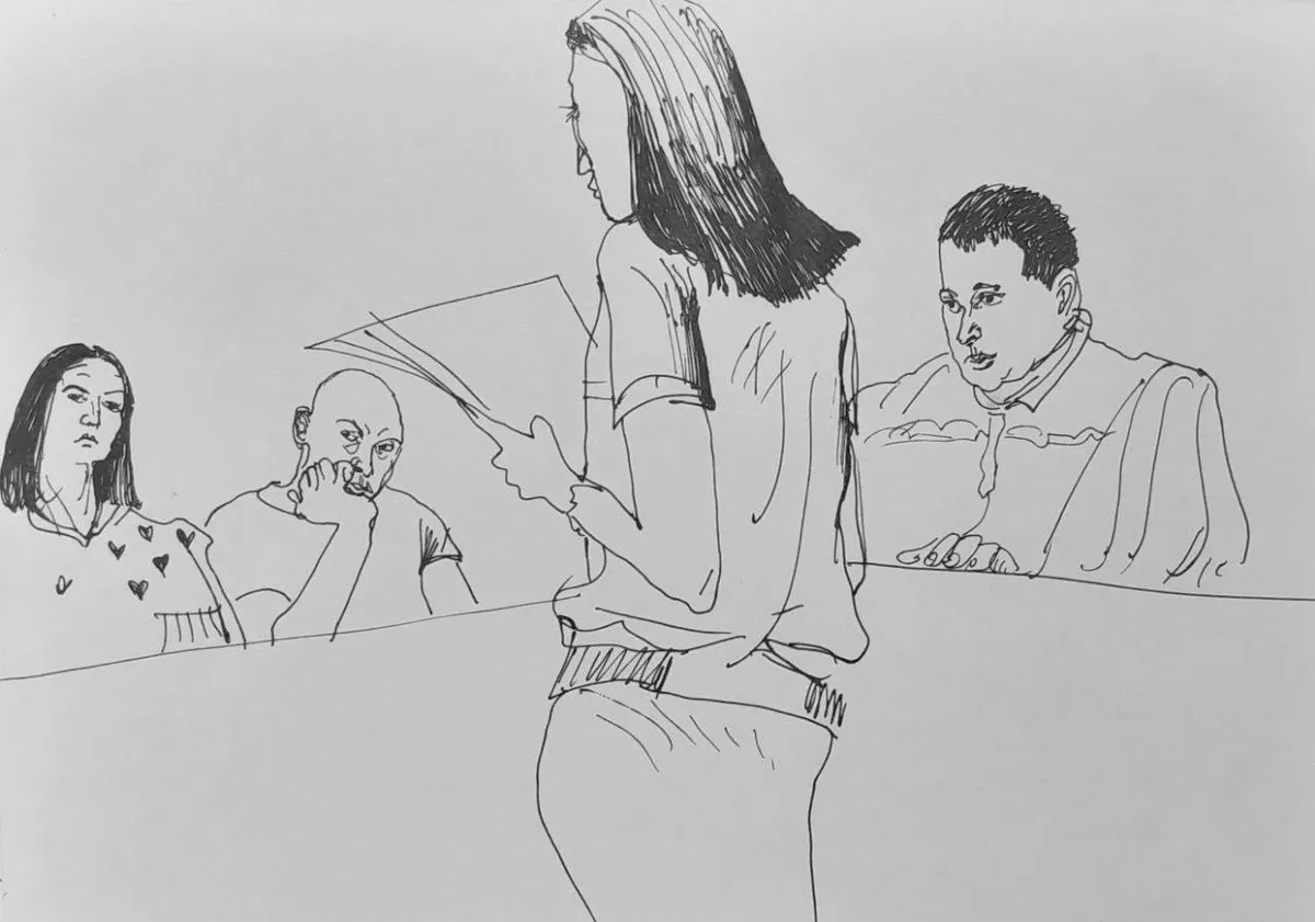 Анастасия Зиброва в суде. Рисунок: Екатерина Галактионова