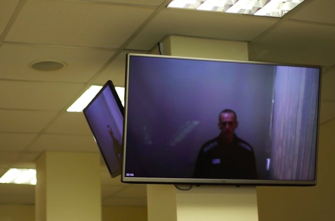 Alexei Navalny appears in court via video link. Photo by Babushkinsky Court Press Office