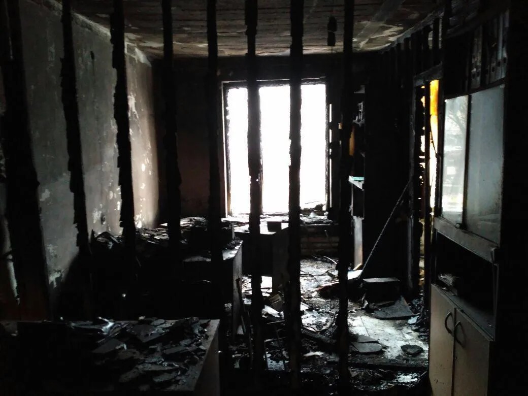 Последствия поджога офиса в Назрани 17 января. Фото: «Мемориал»