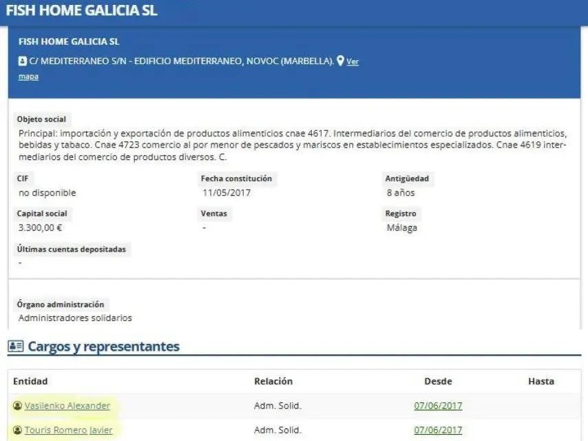 Документ компании Fish Home Galicia, зарегистрированной в Испании. Фото: соцсети