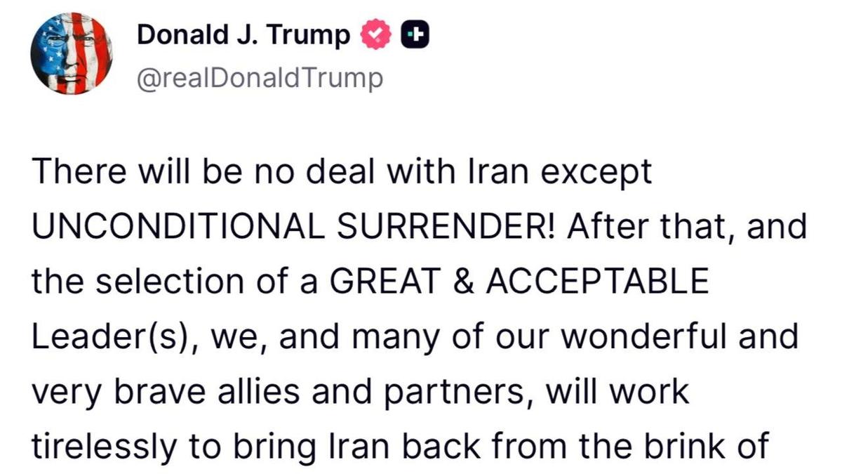 Трамп потребовал от Ирана «безоговорочной капитуляции»