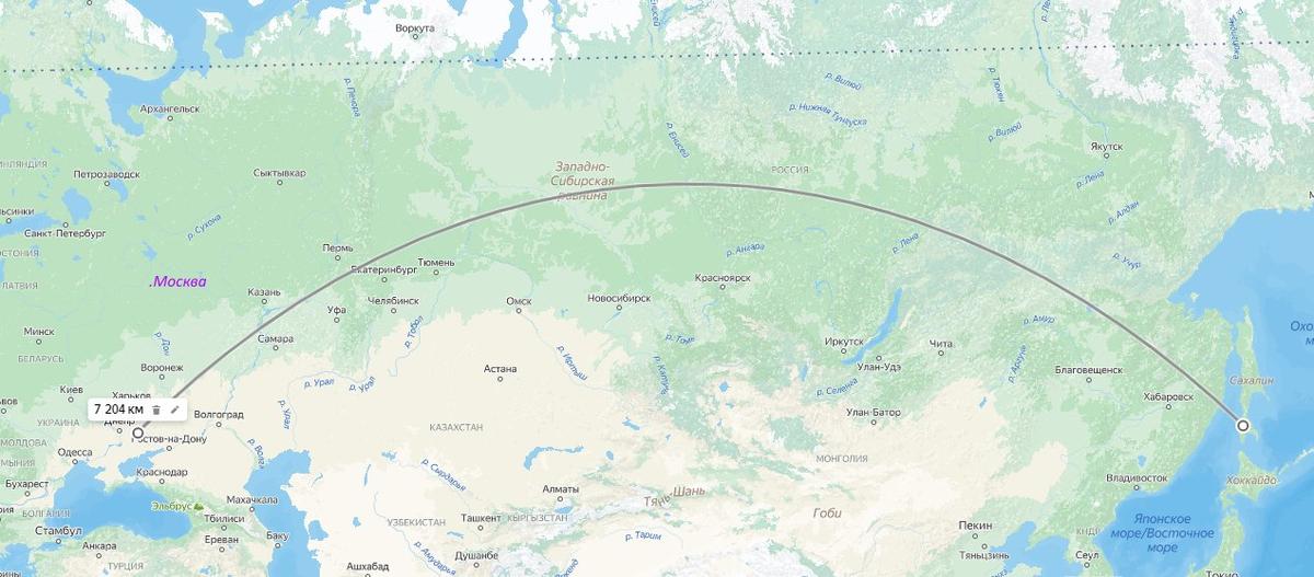 Расстояние от аэропорта Сахалина до зоны проведения СВО