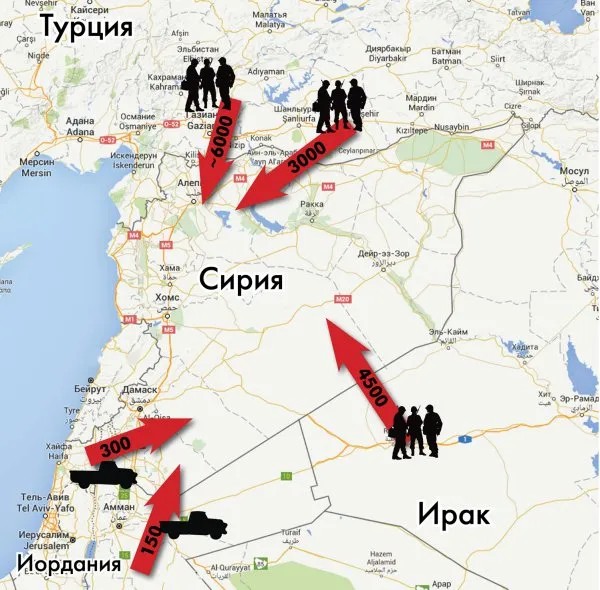 Основные маршруты проникновения исламских террористов в Сирию