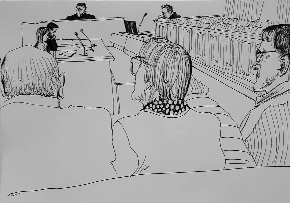 Суд над журналисткой Надеждой Кеворковой. Рисунок Екатерины Галактионовой