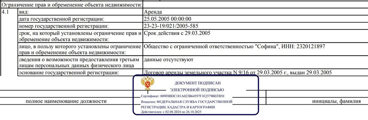 Выписка из реестра кадастровой службы