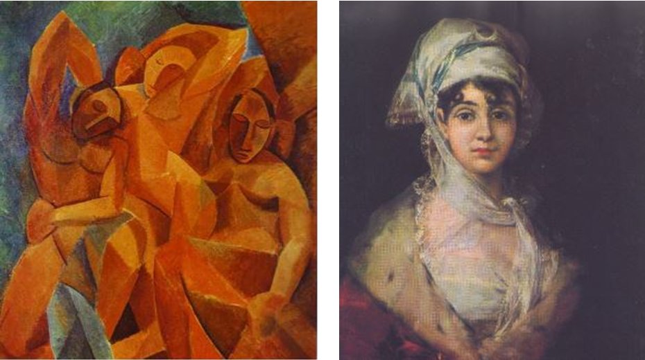 Пабло Пикассо, «Три женщины». Франсиско Гойя, «Портрет актрисы Антонии Сарате»