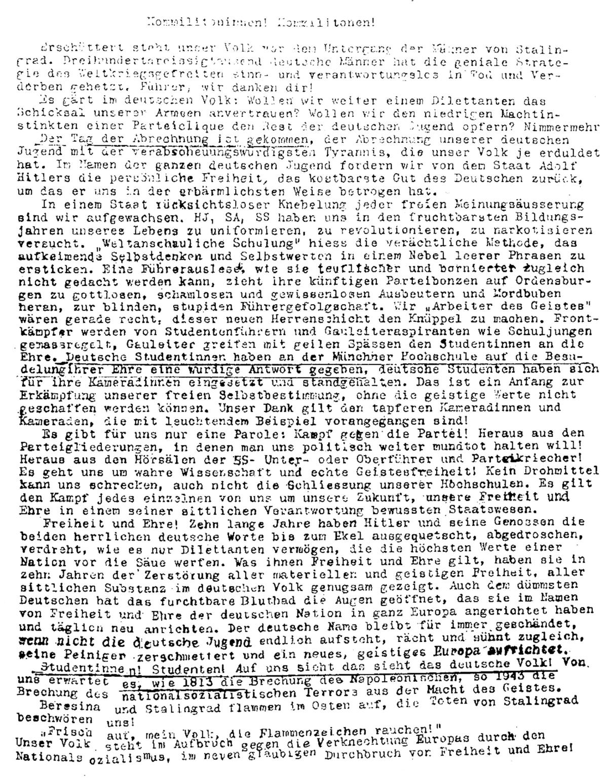 Листовка Nr.6 организации «Белая Роза» (февраль 1943). Фото: Gedenkstätte Deutscher Widerstand