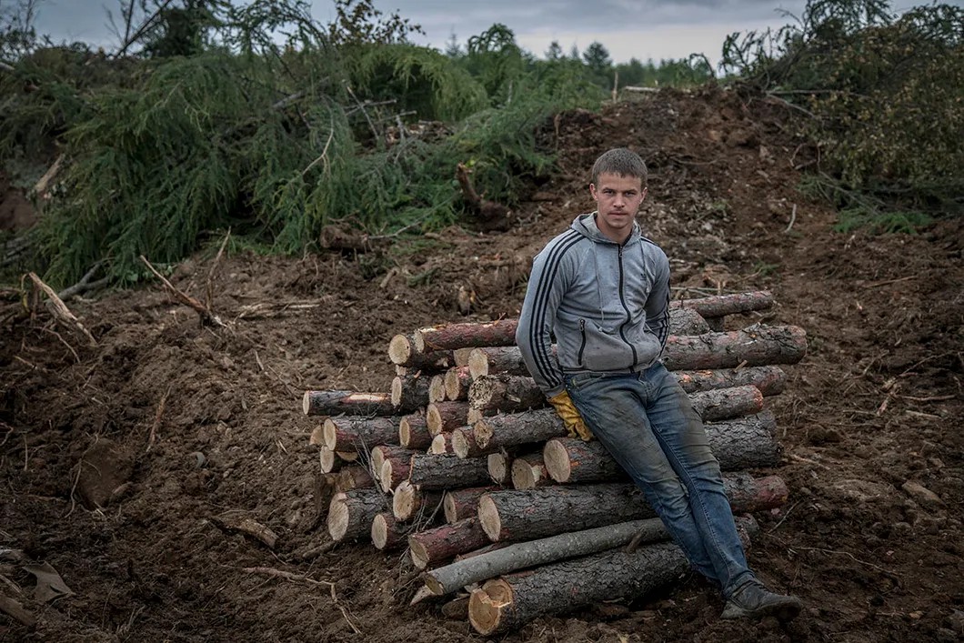 Рабочий на вырубке леса. Фото: Влад Докшин / «Новая газета»