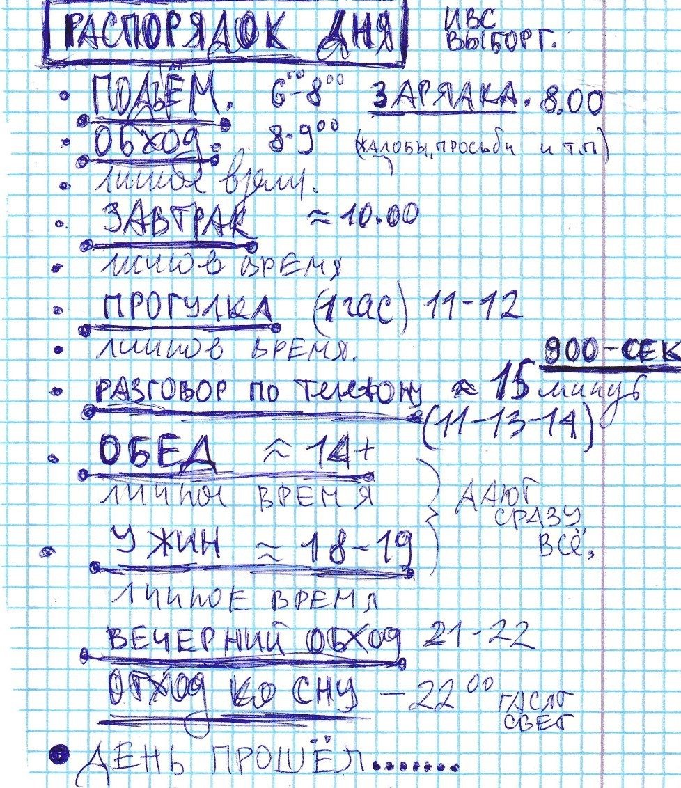 Тюремный распорядок дня Алексея Кирьянова