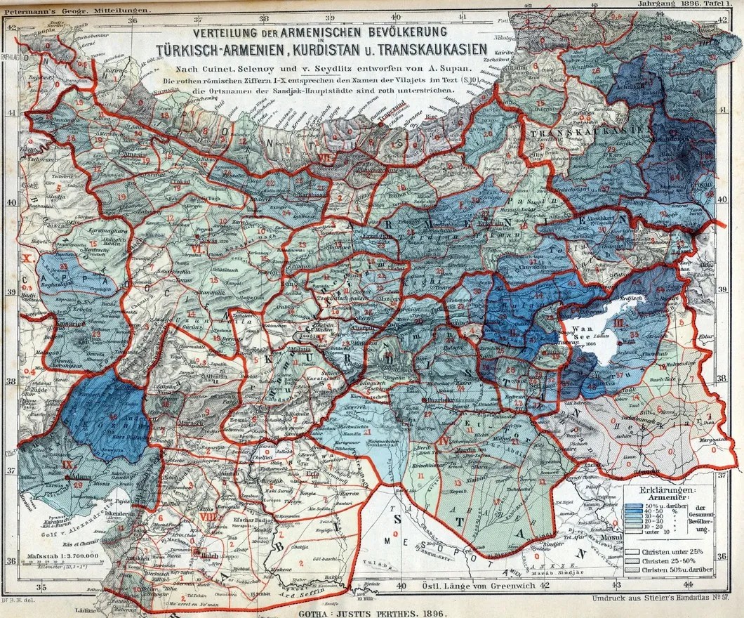 Расселение армянского населения в восточных областях Османской Империи, 1896 год. Фото: Wikimedia