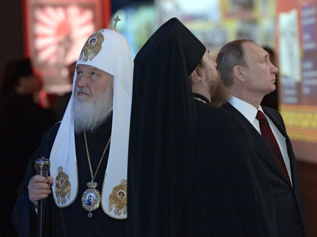 Патриарх Кирилл, епископ Тихон и Владимир Путин. Фото: РИА Новости
