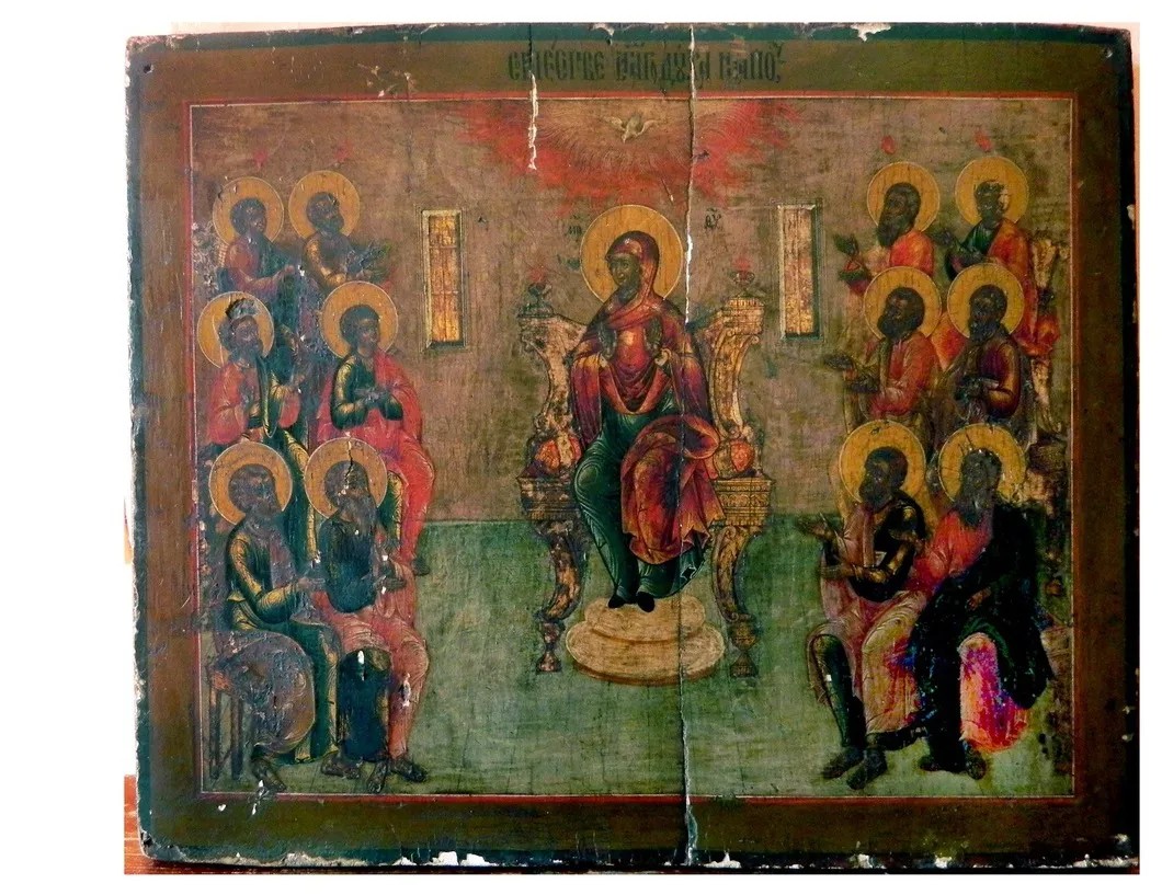 Оригинальную икону «Сошествия Святого Духа на апостолов» заменили на новодел с похожей композицией.