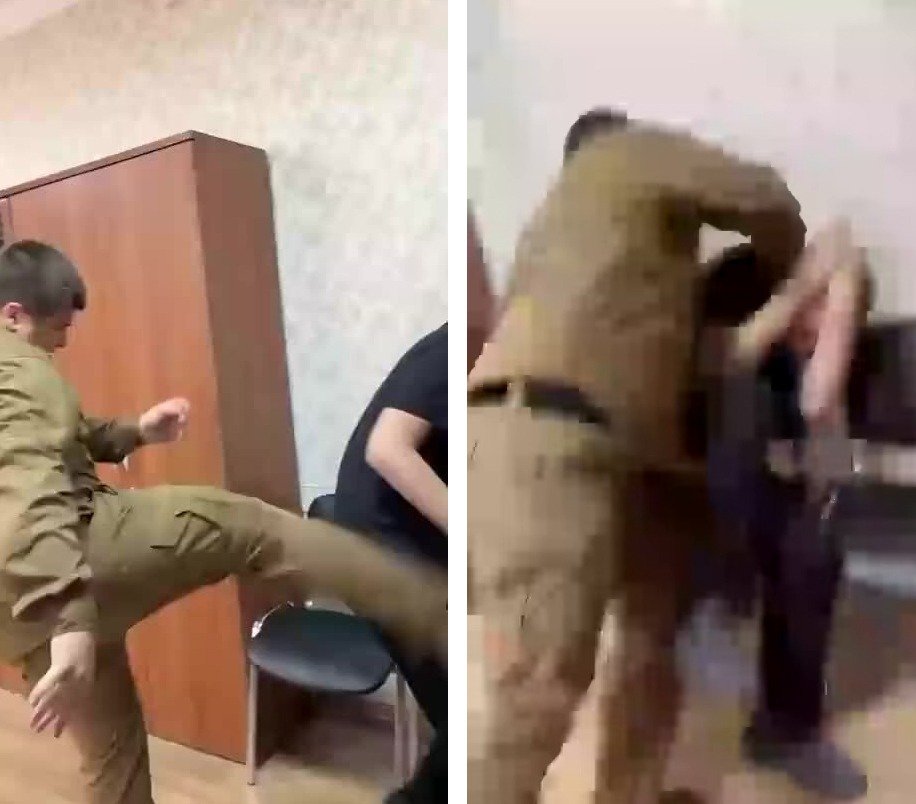 Адам Кадыров избивает Никиту Журавеля. Кадры видео из telegram-канала Рамзана Кадырова