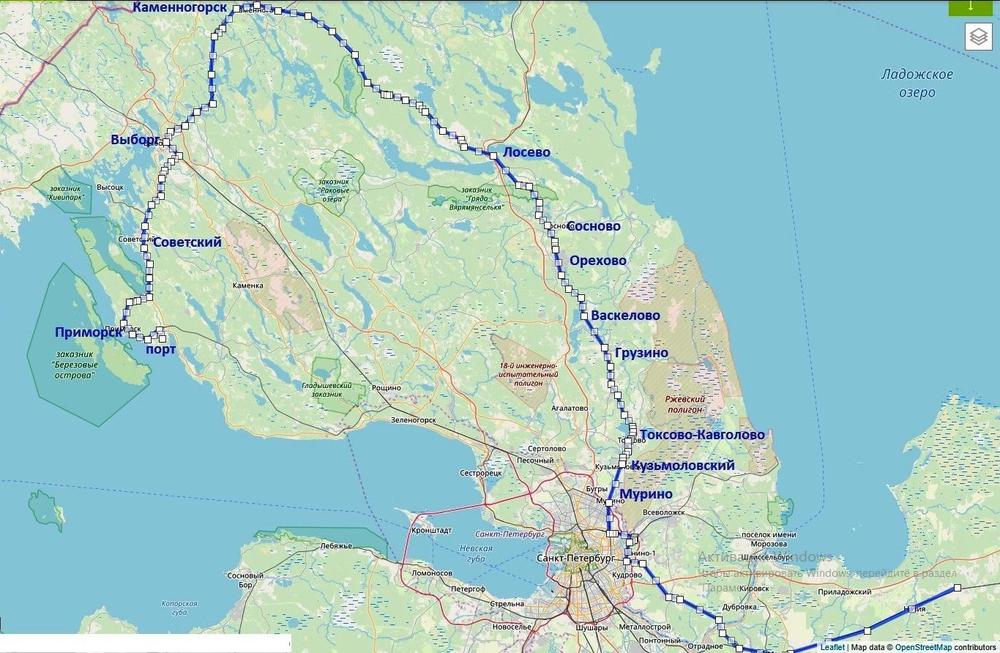 Предполагаемый маршрут грузовых составов в порт Приморск. Из Общественной экологической экспертизы