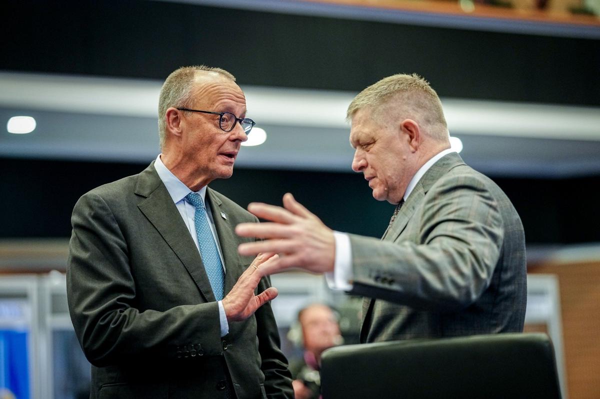 Канцлер Германии Фридрих Мерц в разговоре с Робертом Фицо. Фото: dpa / picture-alliance