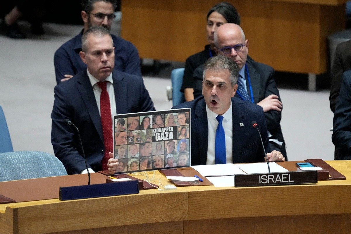 Министр иностранных дел Израиля Эли Коэн на заседании Совета Безопасности ООН. Фото: AP / TASS